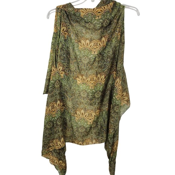 Womens OS Vest Wrap Cover Green Sheer Sleeveless Paisley Floral Light Layer - Picture 4 of 13